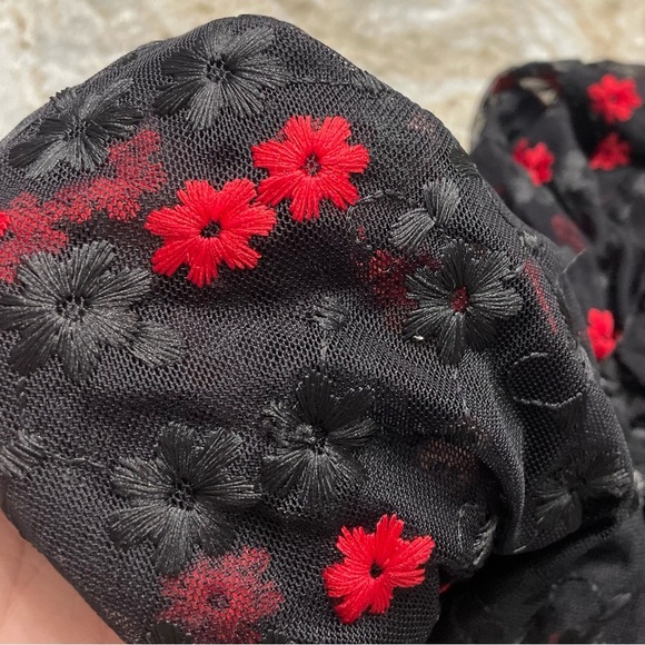 NEW Zara Oversized Floral Embroidered Sheer Dress Black Red Bloggers Favorite - Picture 5 of 13